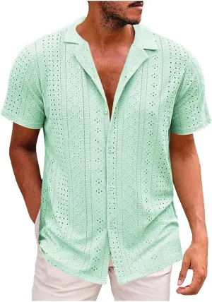 Muscularfit Shirts for Men Fashion Short Sleeve Button Down Shirts Casual Breathable Loose Shirts Summer Vacation Shirts 2024