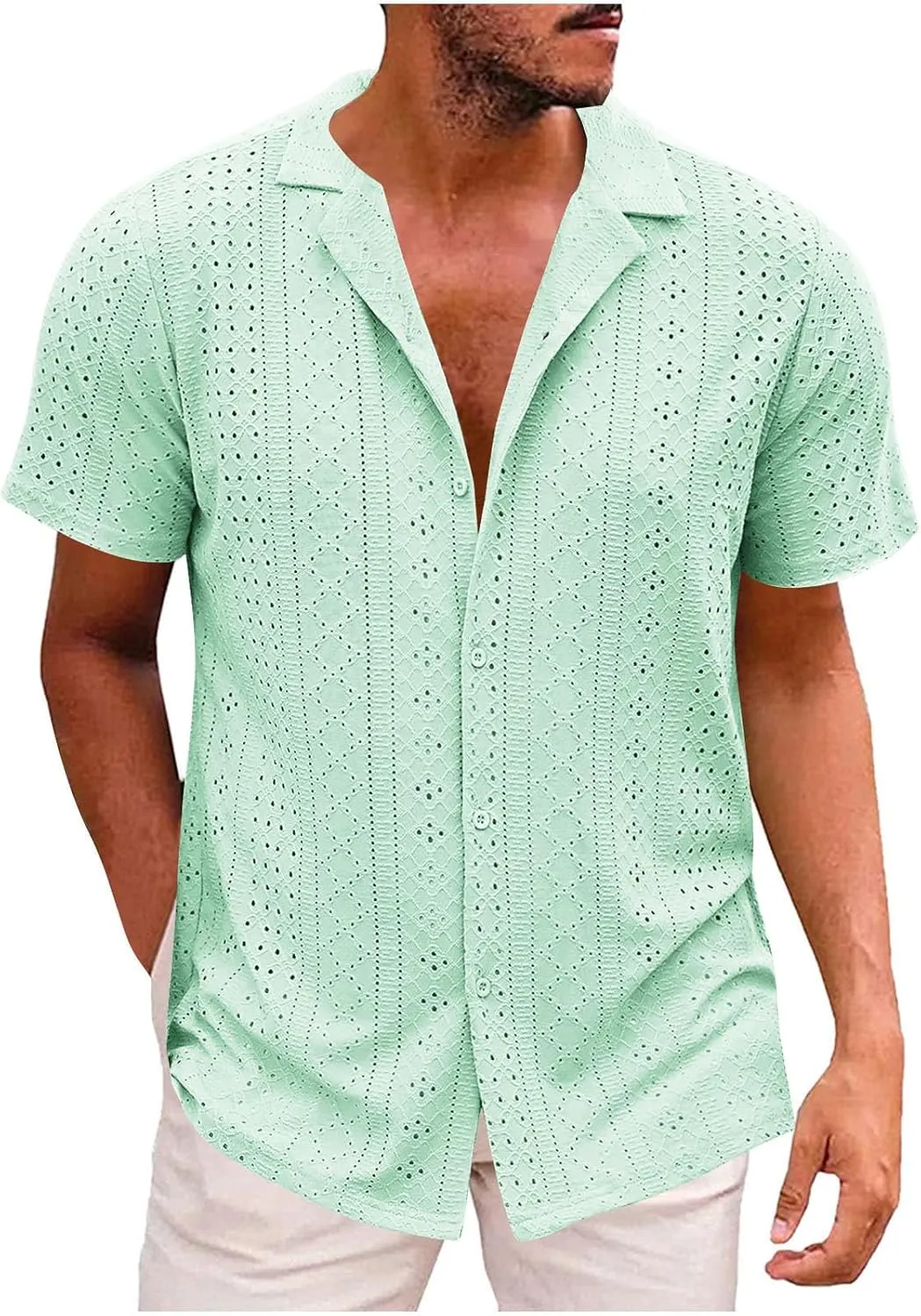Muscularfit Shirts for Men Fashion Short Sleeve Button Down Shirts Casual Breathable Loose Shirts Summer Vacation Shirts 2024