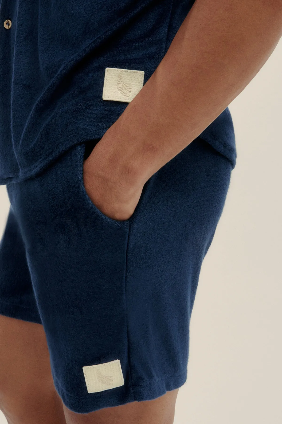 Navy Terry Camp-Collar Shirt