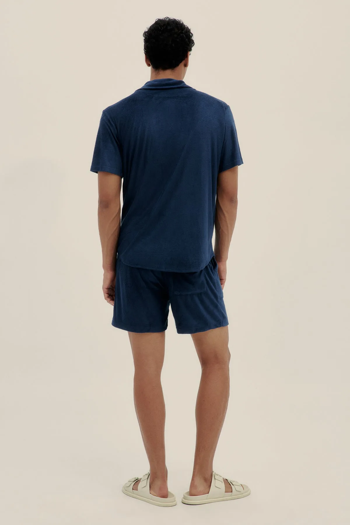 Navy Terry Camp-Collar Shirt