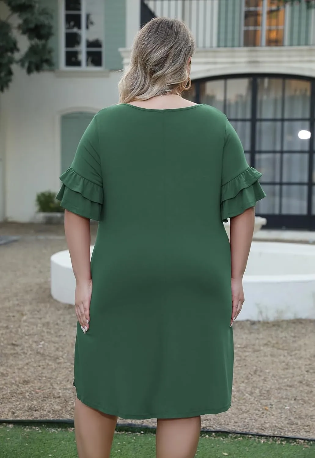 Nemidor Plus Size Casual Dresses for Curvy Women Summer Ruffle Sleeve T-Shirt Swing Mini Dress with Pocket 14-26