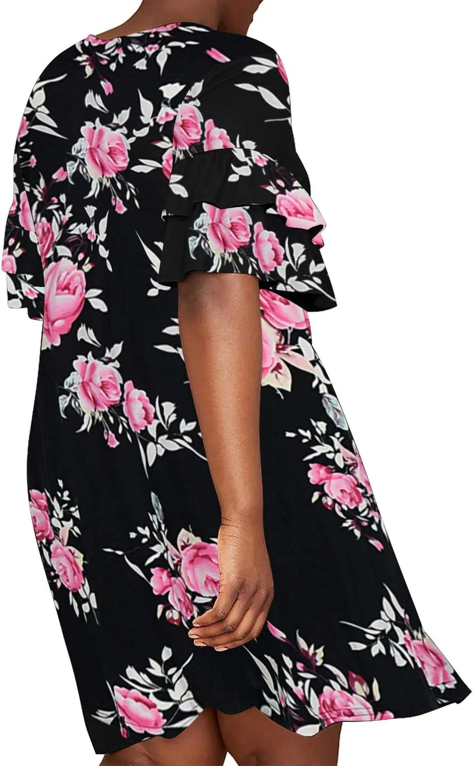 Nemidor Plus Size Casual Dresses for Curvy Women Summer Ruffle Sleeve T-Shirt Swing Mini Dress with Pocket 14-26