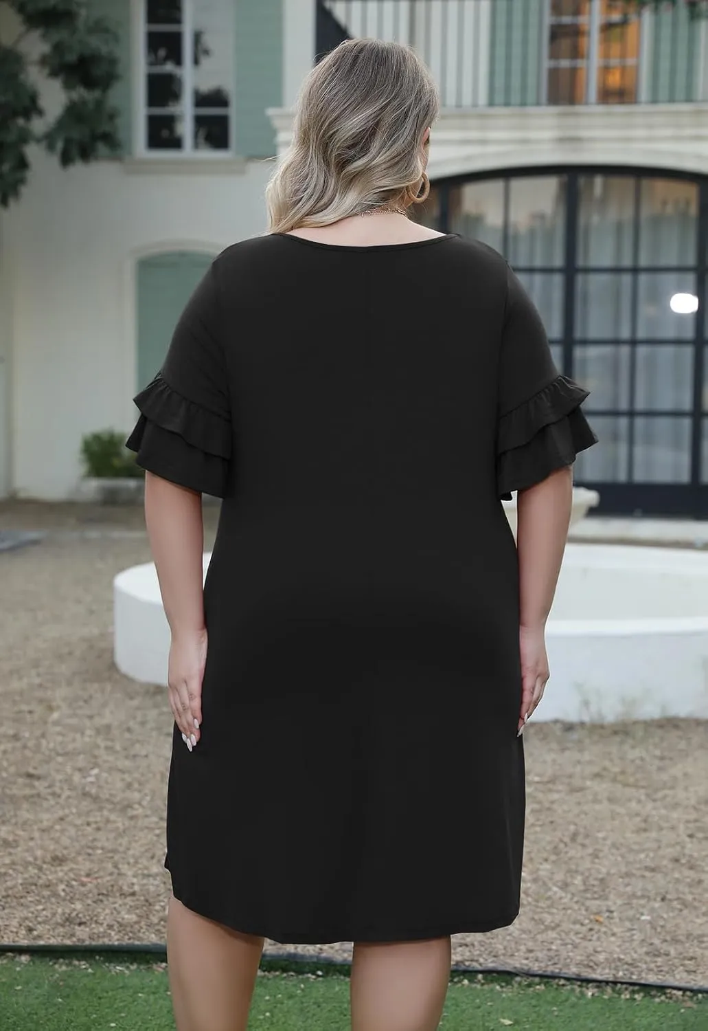 Nemidor Plus Size Casual Dresses for Curvy Women Summer Ruffle Sleeve T-Shirt Swing Mini Dress with Pocket 14-26
