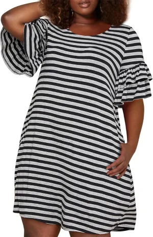 Nemidor Plus Size Casual Dresses for Curvy Women Summer Ruffle Sleeve T-Shirt Swing Mini Dress with Pocket 14-26