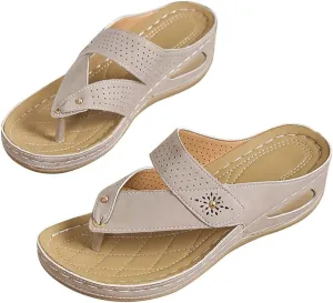 oiangi Wedge Sandals for Women 2023 Summer Slip on Orthopedic Sandals with Arch Support Thong Straps Clip Toe Flip Flops Comfortable Ladies Casual Shoes