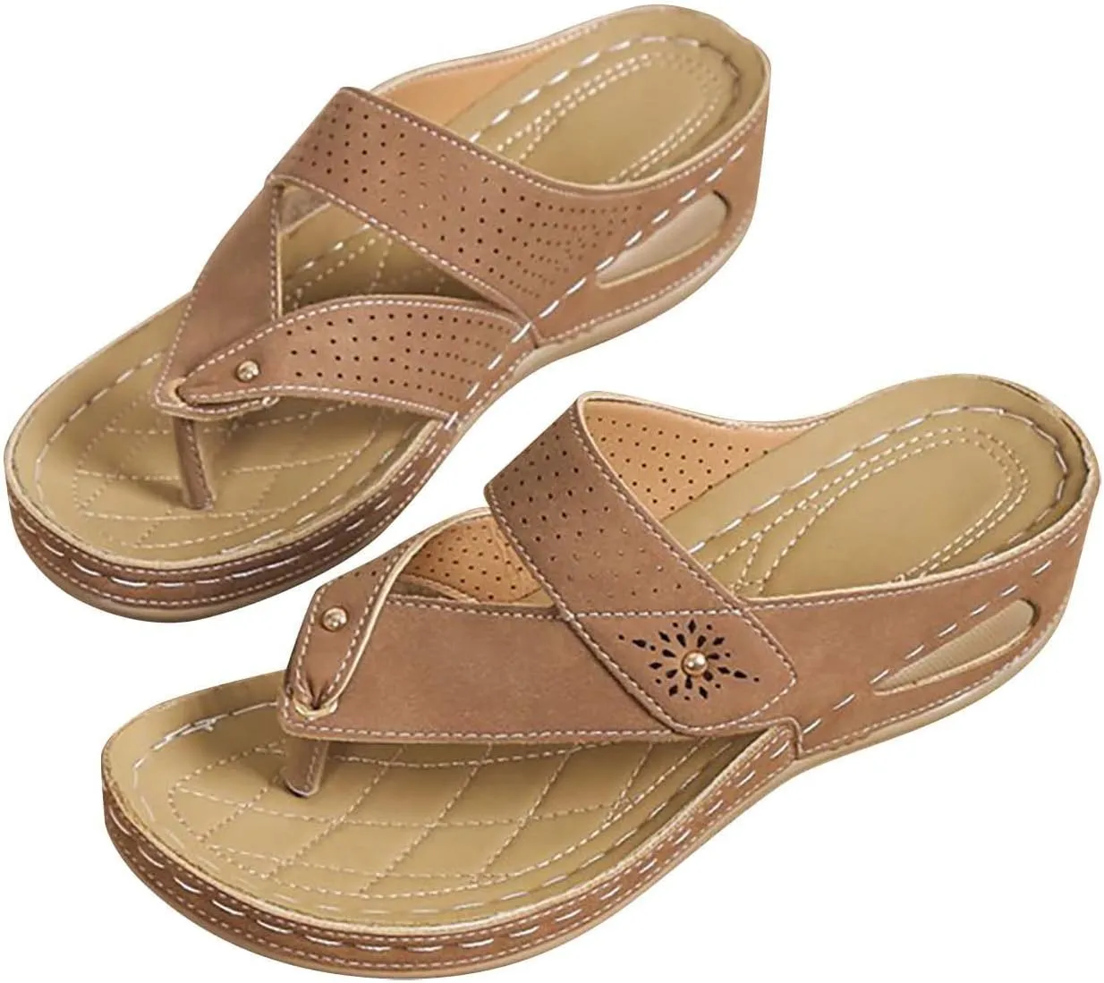 oiangi Wedge Sandals for Women 2023 Summer Slip on Orthopedic Sandals with Arch Support Thong Straps Clip Toe Flip Flops Comfortable Ladies Casual Shoes