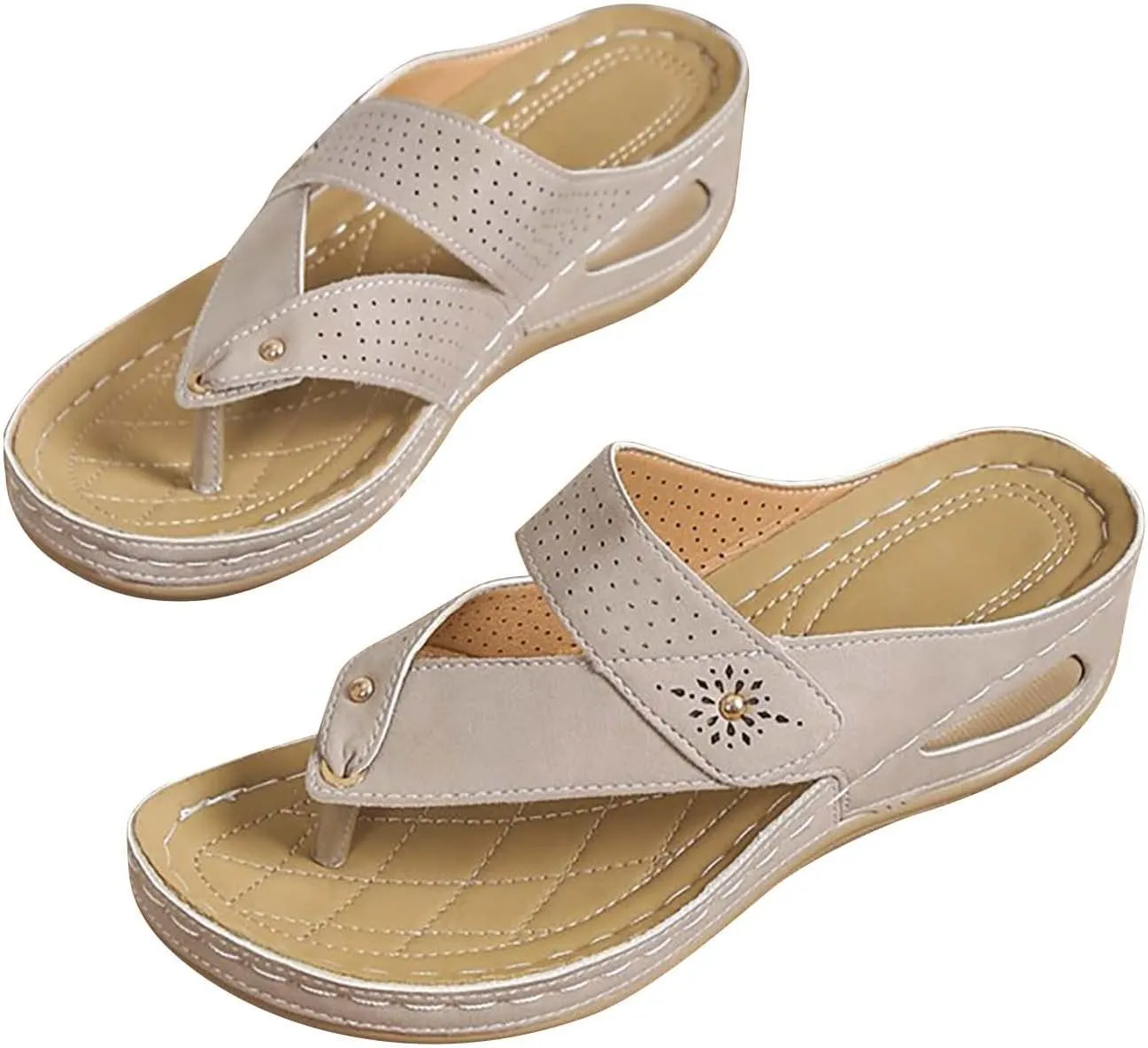oiangi Wedge Sandals for Women 2023 Summer Slip on Orthopedic Sandals with Arch Support Thong Straps Clip Toe Flip Flops Comfortable Ladies Casual Shoes