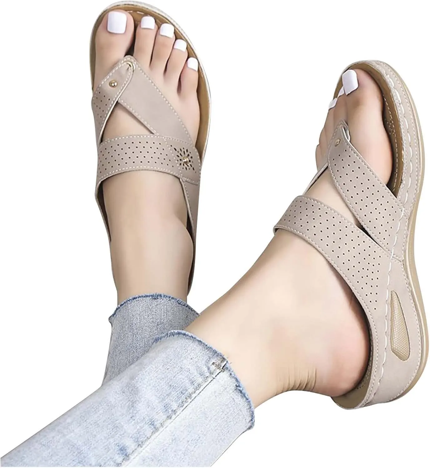 oiangi Wedge Sandals for Women 2023 Summer Slip on Orthopedic Sandals with Arch Support Thong Straps Clip Toe Flip Flops Comfortable Ladies Casual Shoes