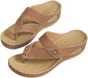 oiangi Wedge Sandals for Women 2023 Summer Slip on Orthopedic Sandals with Arch Support Thong Straps Clip Toe Flip Flops Comfortable Ladies Casual Shoes