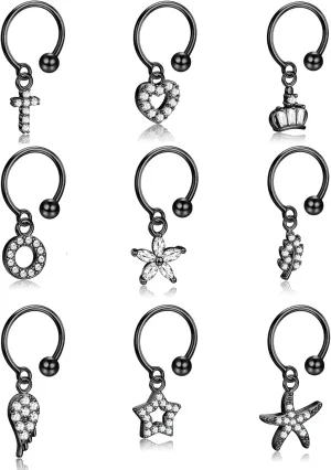 ORAZIO 9Pcs Ear Cuffs Stainless Steel Ear Cuffs For Women Men Non-Piercing Dainty Helix Cartilage Ear Clip On Wrap Earring Set Fake Earrings Lip Ring Adjustable