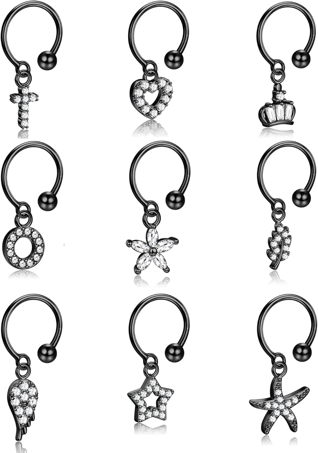 ORAZIO 9Pcs Ear Cuffs Stainless Steel Ear Cuffs For Women Men Non-Piercing Dainty Helix Cartilage Ear Clip On Wrap Earring Set Fake Earrings Lip Ring Adjustable