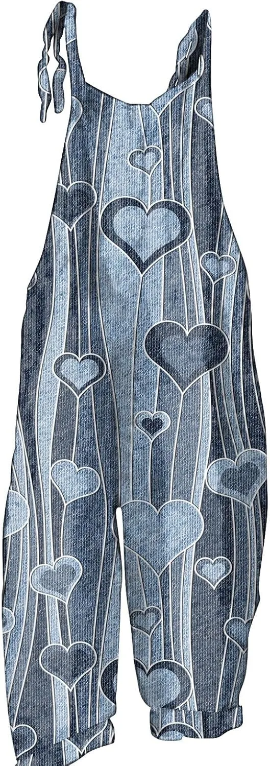 Overalls Women Summer Boho Floral Loose Wide Leg Jumpsuits with Pockets Patchwork Bib Overalls