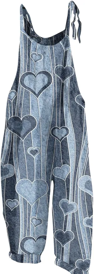 Overalls Women Summer Boho Floral Loose Wide Leg Jumpsuits with Pockets Patchwork Bib Overalls