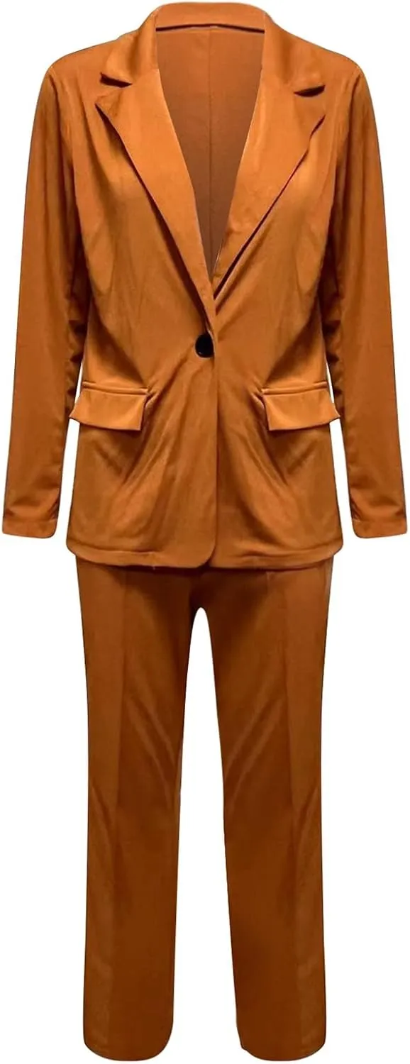 Oversized Blazer Sets Women 2 Piece Outfits Open Front Lapel Neck Button Business Casual Blazers Slim Wedding Trouser