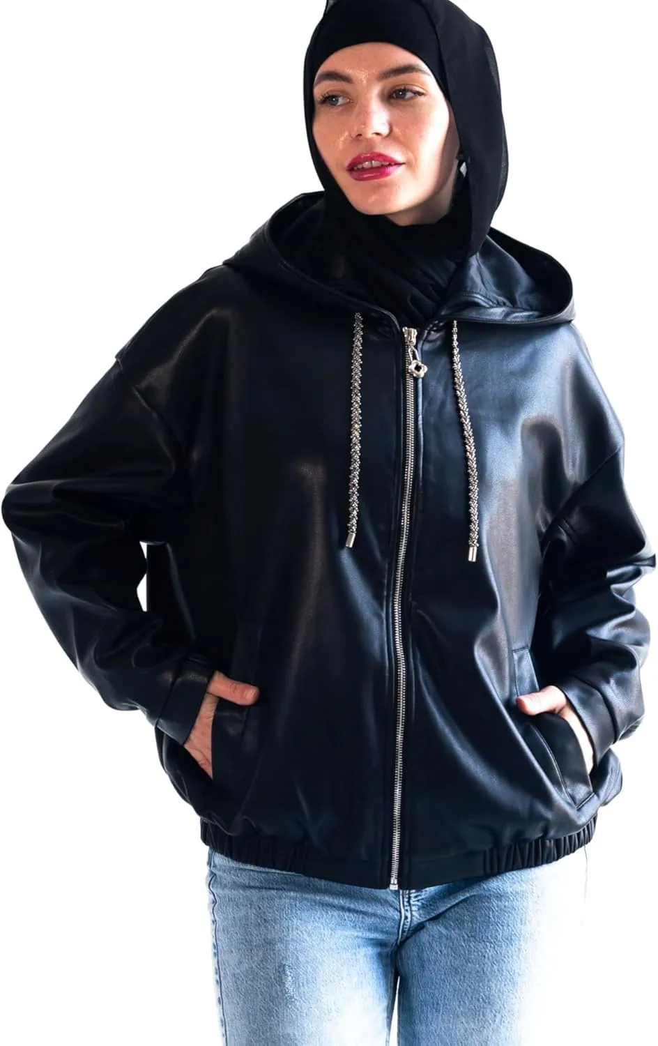 Oversized Hooded Faux Leather Jacket Women | Leather Jackets for Women 2025 |Trendy Fall Jackets