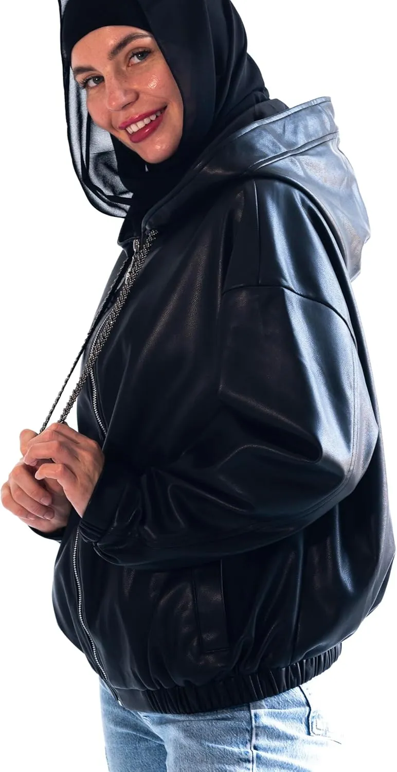 Oversized Hooded Faux Leather Jacket Women | Leather Jackets for Women 2025 |Trendy Fall Jackets