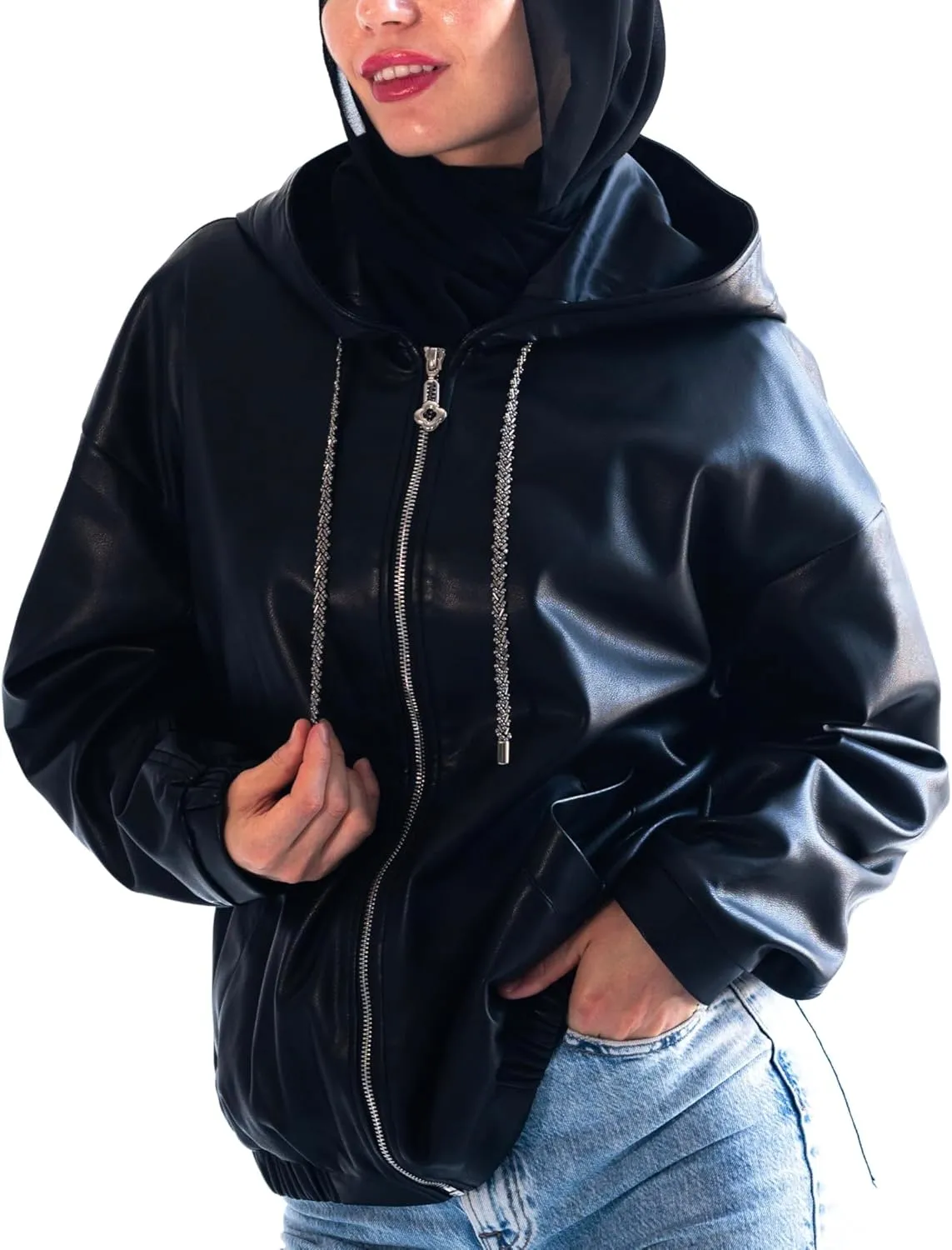 Oversized Hooded Faux Leather Jacket Women | Leather Jackets for Women 2025 |Trendy Fall Jackets