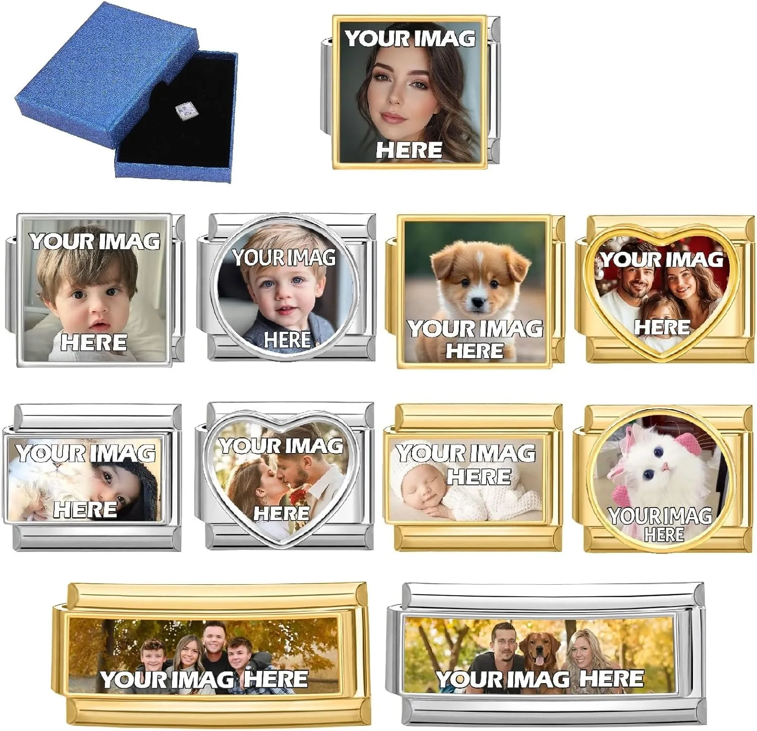 papasgix Custom Italian Charm Bracelet Charms Gold Silver with Photo Personalized Assorted 9mm Italian Charms for Bracelets Charms Bracelets for Women Men