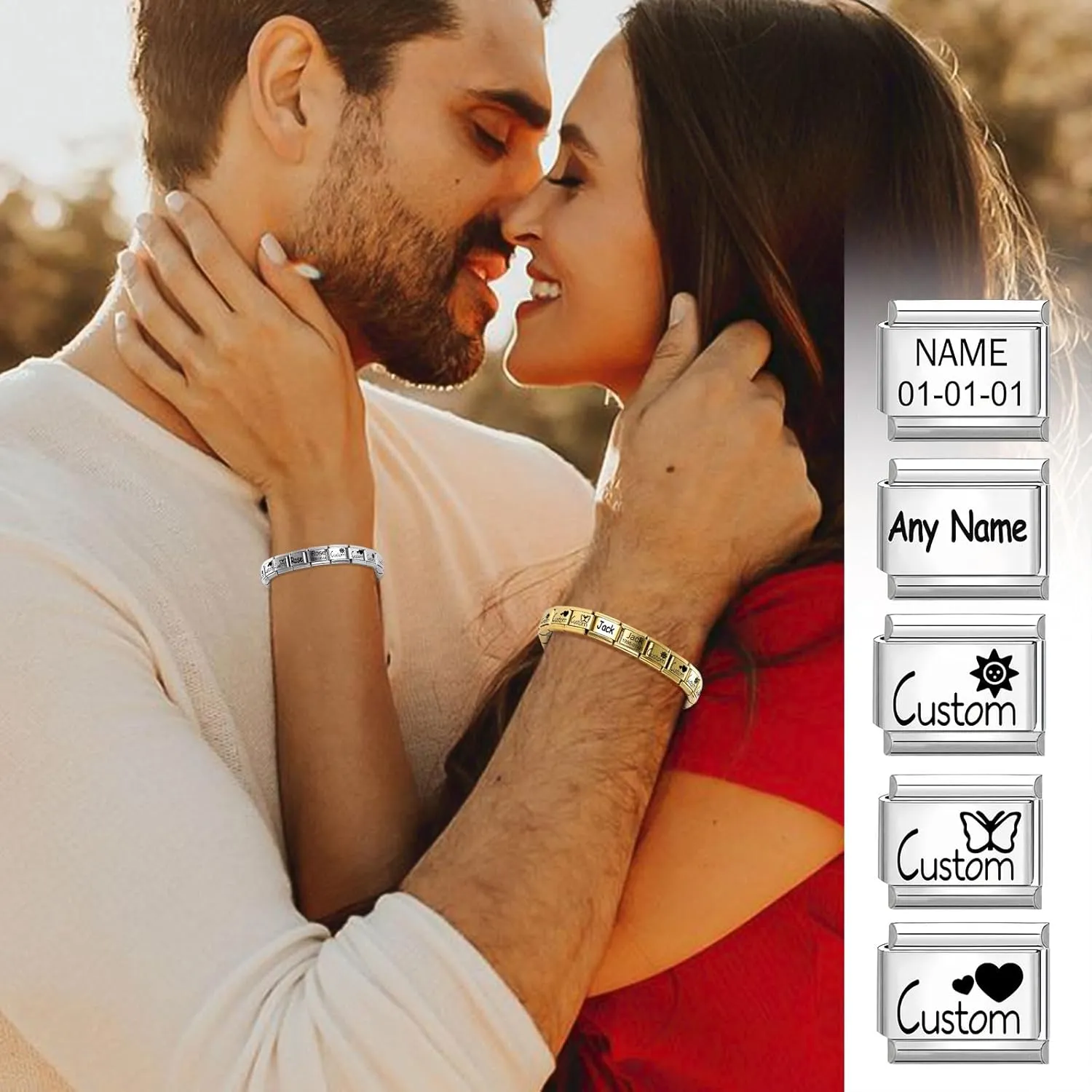 papasgix Custom Italian Charm Bracelet Charms Links with Text Personalized Gold Assorted 9mm Italian Charms for Bracelets Silver Charms Bracelets for Women Men