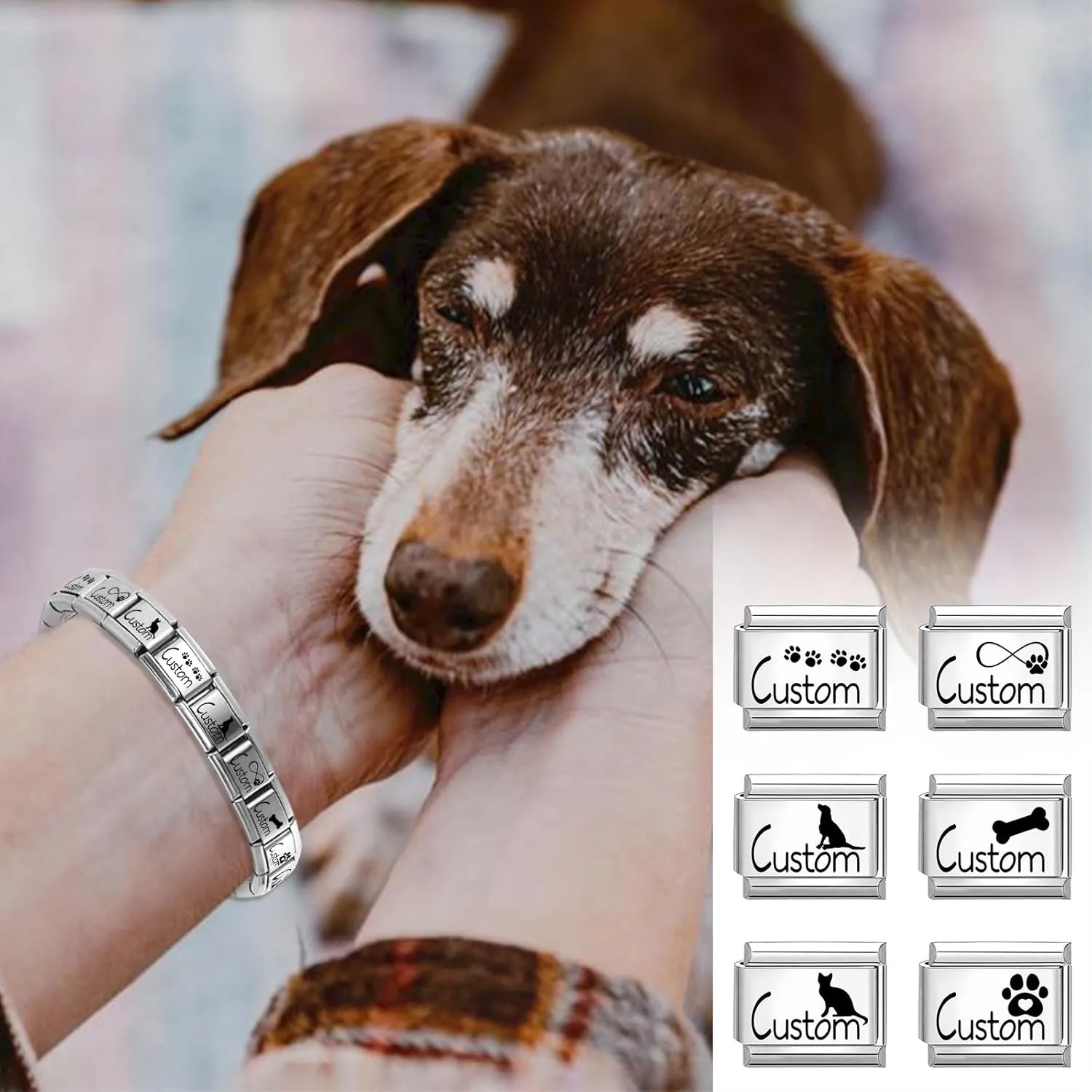 papasgix Custom Italian Charm Bracelet Charms Links with Text Personalized Gold Assorted 9mm Italian Charms for Bracelets Silver Charms Bracelets for Women Men