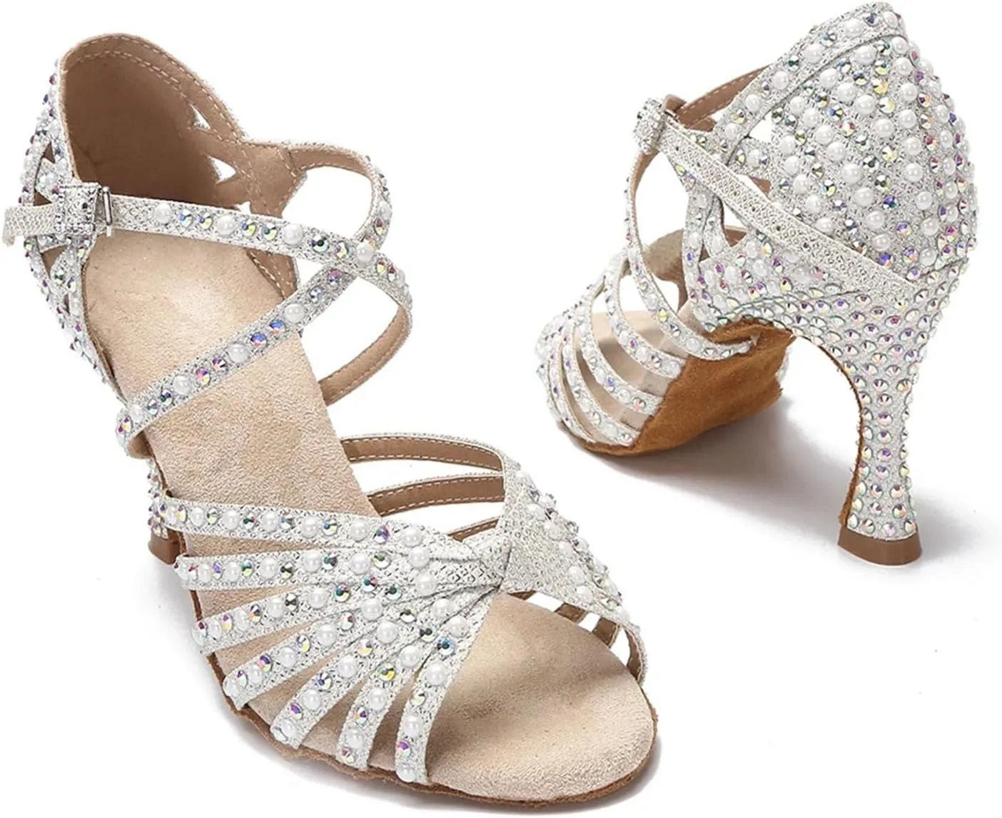 Pearl Ballroom Dance Shoes - Modern Tango Heels for Girls/Wedding (9CM/3.54")