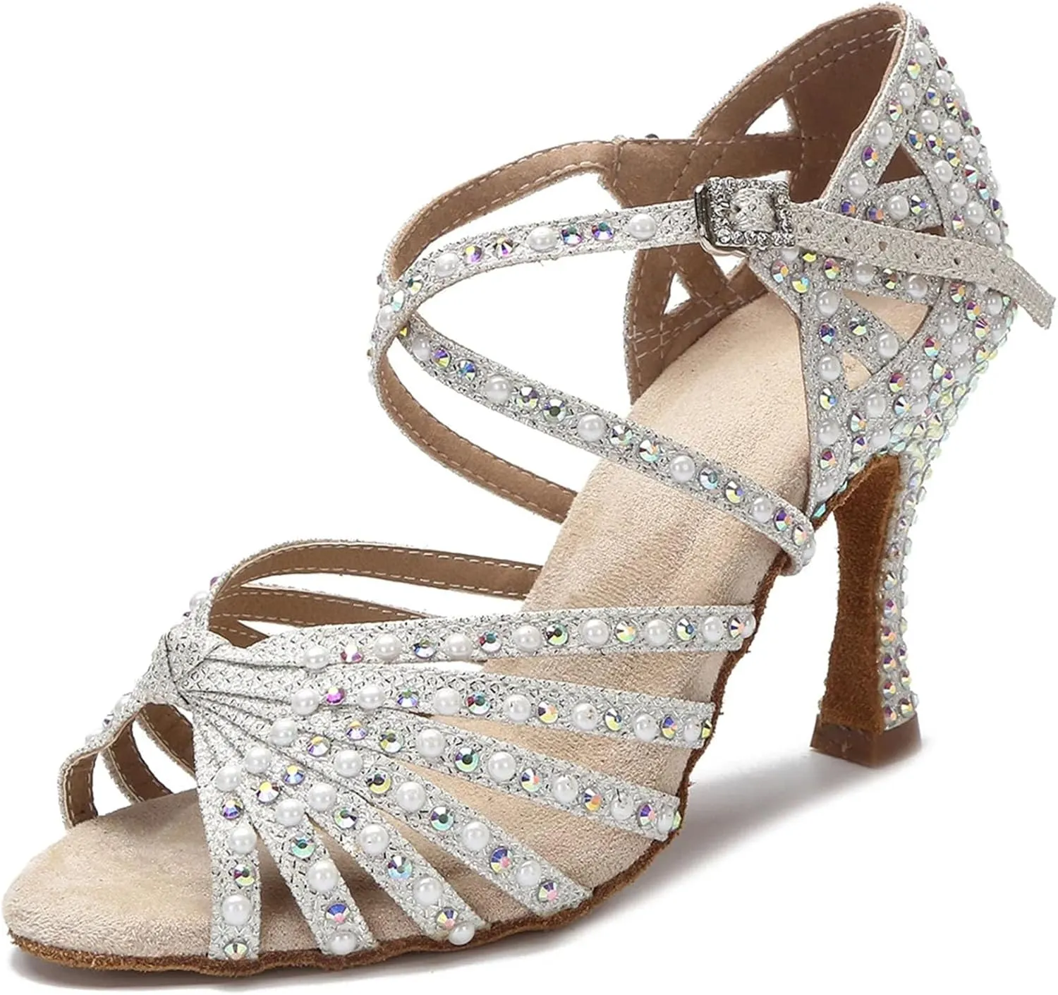 Pearl Ballroom Dance Shoes - Modern Tango Heels for Girls/Wedding (9CM/3.54")