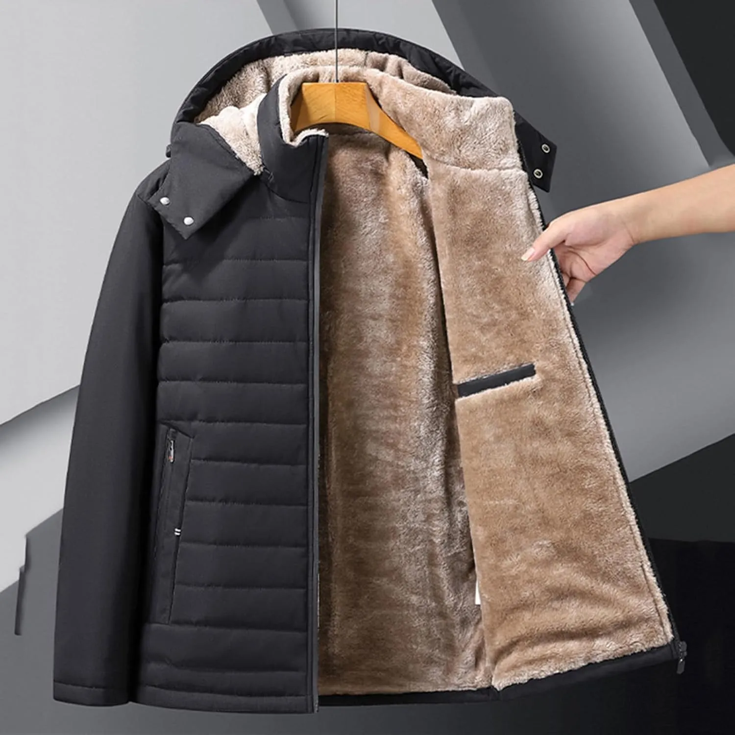 peqiut Winter Jacket For Men Cotton Padded Zipper Warm Fall Winter Hooded Coats Thickened Jacket Comfort