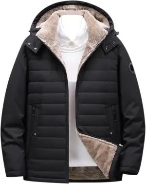 peqiut Winter Jacket For Men Cotton Padded Zipper Warm Fall Winter Hooded Coats Thickened Jacket Comfort