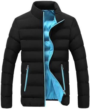 peqiut Winter Jacket For Men Cotton Padded Zipper Warm Fall Winter Hoodless Coats Sports Slim Fit Jacket Comfort