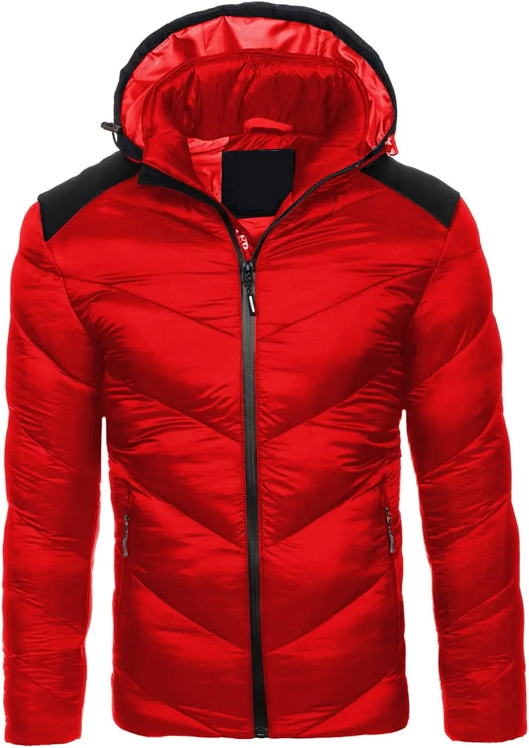 peqiut Winter Jacket For Men Full Zipper Warm Fall Winter Coats Cotton Padded Solid Color Hooded Jacket Comfort