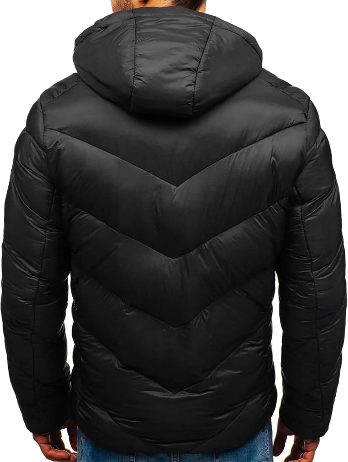 peqiut Winter Jacket For Men Full Zipper Warm Fall Winter Coats Cotton Padded Solid Color Hooded Jacket Comfort