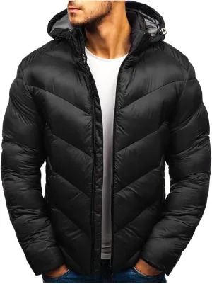 peqiut Winter Jacket For Men Full Zipper Warm Fall Winter Coats Cotton Padded Solid Color Hooded Jacket Comfort