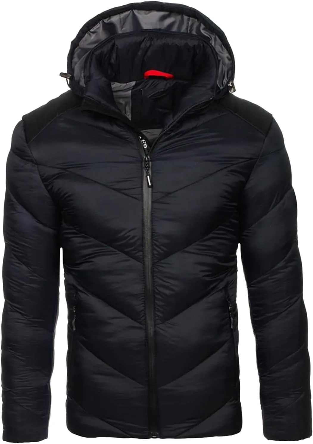 peqiut Winter Jacket For Men Full Zipper Warm Fall Winter Coats Cotton Padded Solid Color Hooded Jacket Comfort