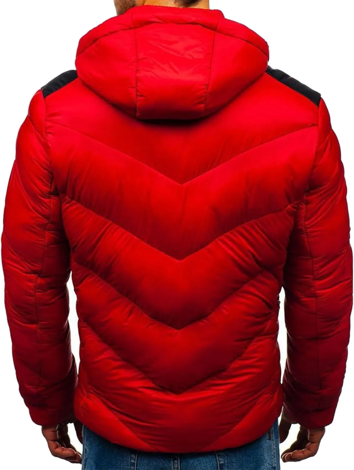 peqiut Winter Jacket For Men Full Zipper Warm Fall Winter Coats Cotton Padded Solid Color Hooded Jacket Comfort