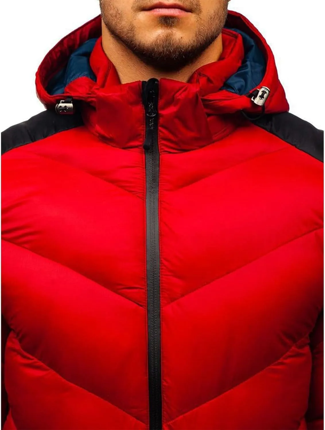 peqiut Winter Jacket For Men Full Zipper Warm Fall Winter Coats Cotton Padded Solid Color Hooded Jacket Comfort