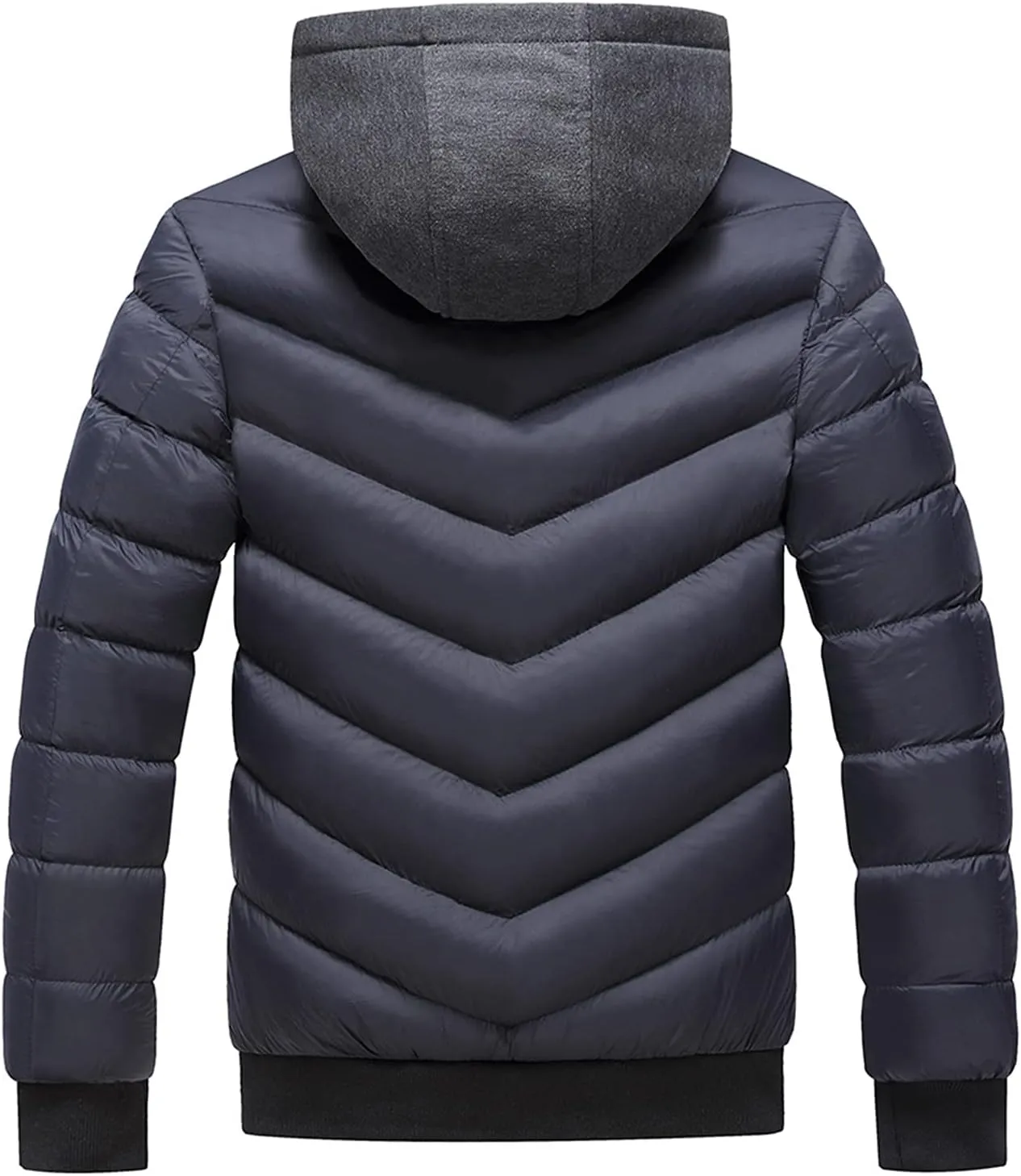 peqiut Winter Jacket For Men Warm Fall Winter Coats Cotton Padded Solid Color Long Sleeved Hooded Jacket Comfort