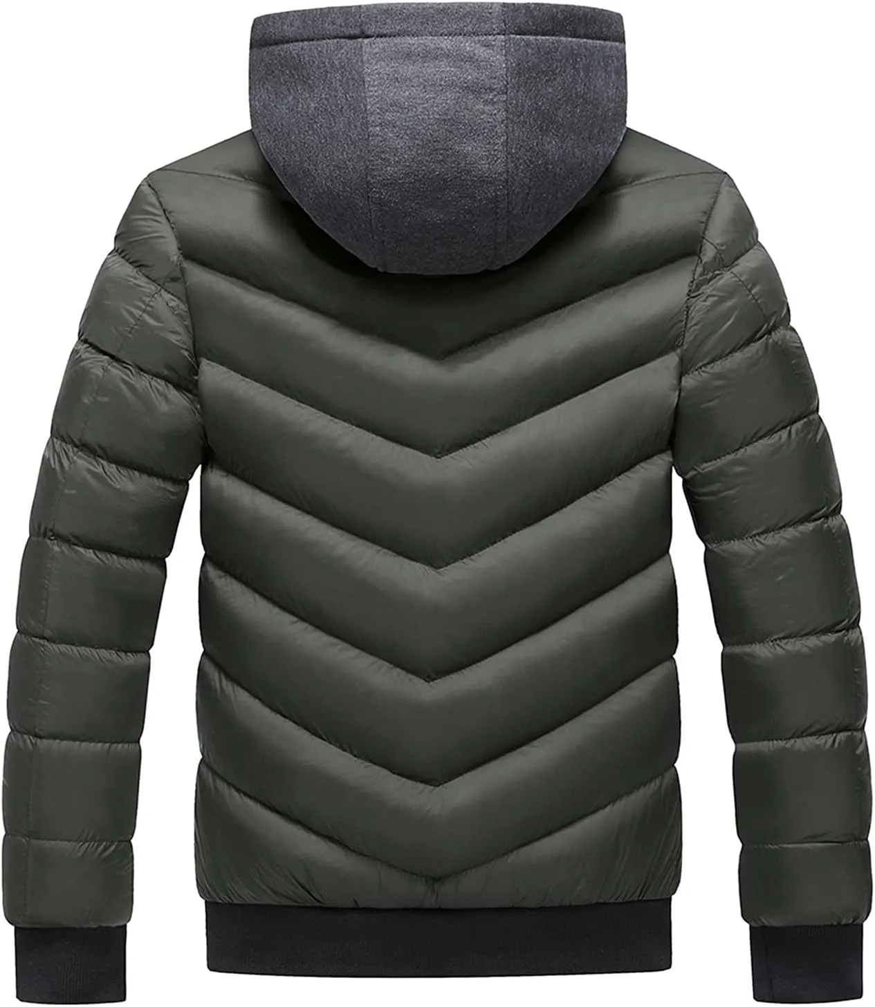 peqiut Winter Jacket For Men Warm Fall Winter Coats Cotton Padded Solid Color Long Sleeved Hooded Jacket Comfort