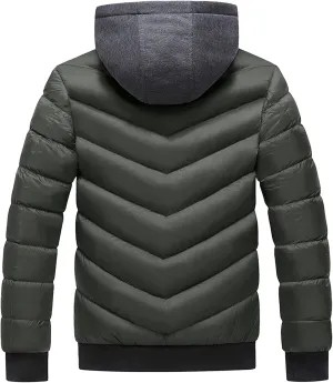 peqiut Winter Jacket For Men Warm Fall Winter Coats Cotton Padded Solid Color Long Sleeved Hooded Jacket Comfort