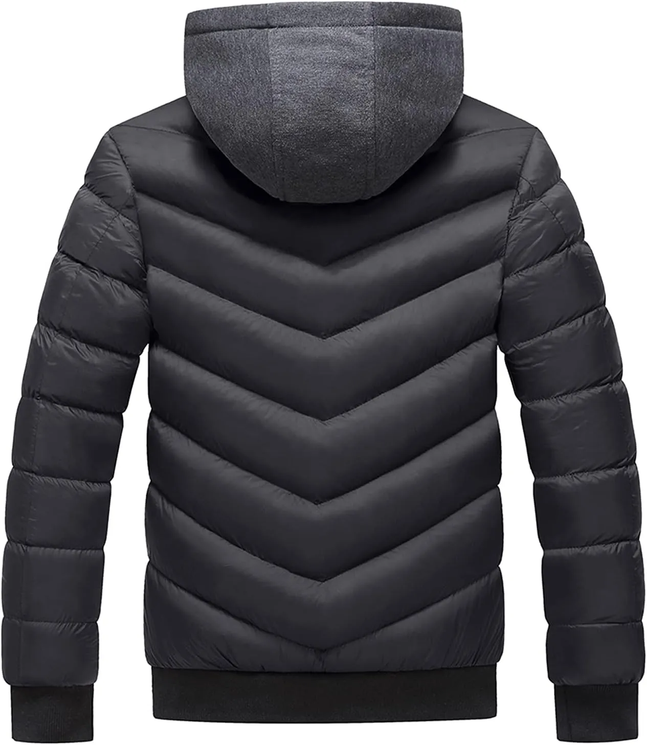 peqiut Winter Jacket For Men Warm Fall Winter Coats Cotton Padded Solid Color Long Sleeved Hooded Jacket Comfort