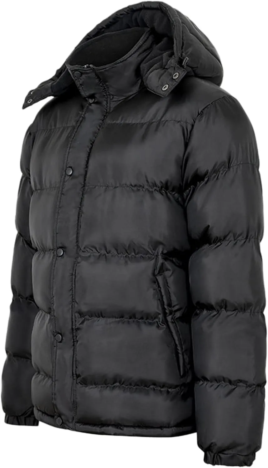 peqiut Winter Jacket For Men Zipper Cotton Padded Warm Fall Winter Coats Solid Color Jacket with Pocket Outerwear (Black, L)