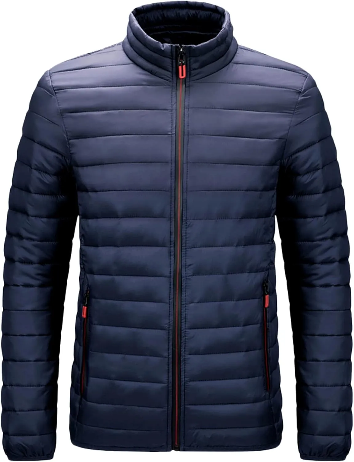 peqiut Winter Jacket For Men Zipper Cotton Padded Warm Fall Winter Coats Stand Up Leisure Jacket Outerwear (Dark Blue, L)