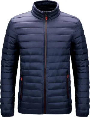 peqiut Winter Jacket For Men Zipper Cotton Padded Warm Fall Winter Coats Stand Up Leisure Jacket Outerwear (Dark Blue, L)