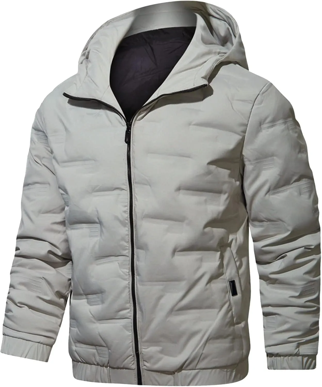 peqiut Winter Jacket For Men Zipper Cotton Padded Warm Fall Winter Hooded Coats Fashion Solid Color Jacket Comfort