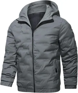 peqiut Winter Jacket For Men Zipper Cotton Padded Warm Fall Winter Hooded Coats Fashion Solid Color Jacket Comfort