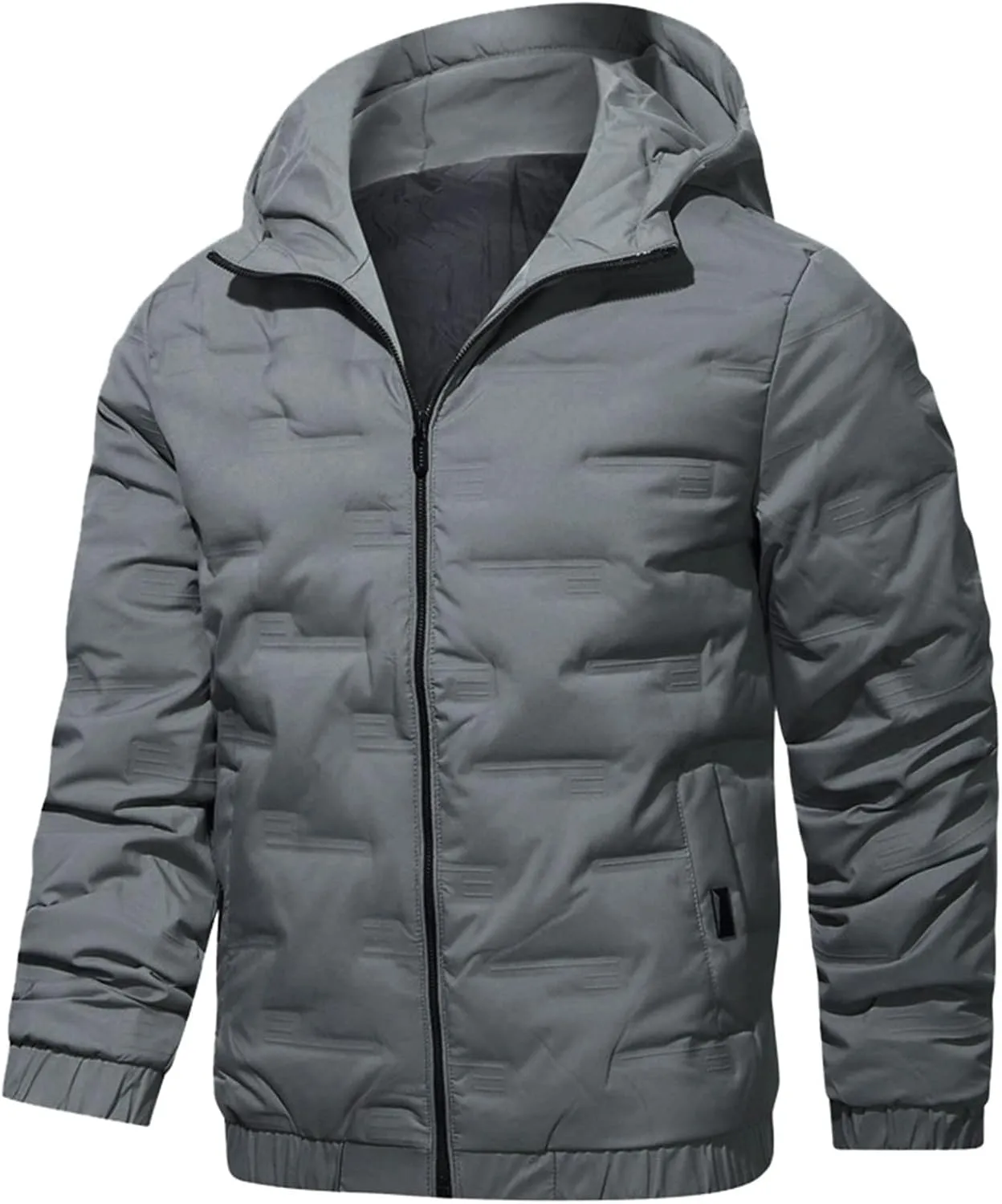 peqiut Winter Jacket For Men Zipper Cotton Padded Warm Fall Winter Hooded Coats Fashion Solid Color Jacket Comfort