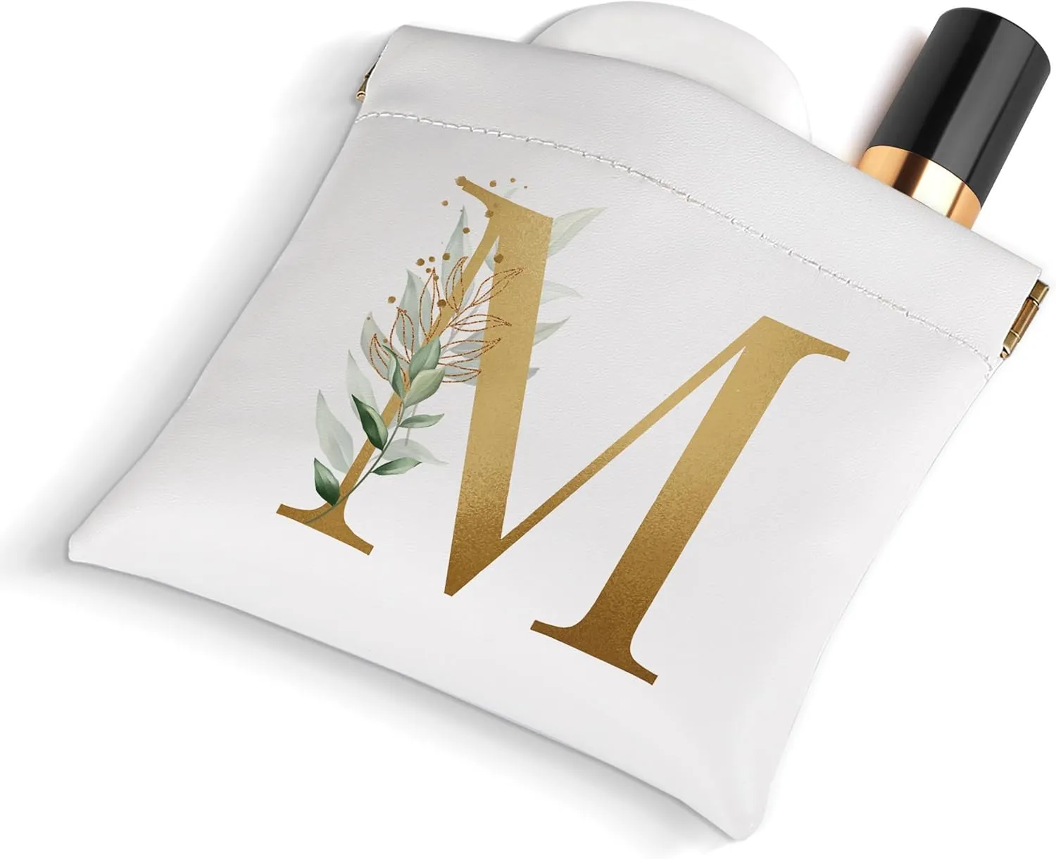 Personalized Initial Letter Pocket Cosmetic Bag,Pouches for Purse,Portable Mini Makeup Pouch,No Zipper Travel Multifunctional Storage Bag for Lipsticks,Headphones,Cosmetics,Coins,Charging Cable,M