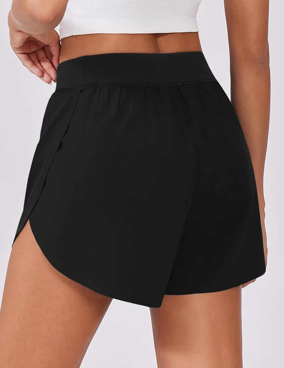 PINSPARK Womens Running Shorts High Waisted Athletic Shorts Quick Dry Exercise Workout Shorts with Mesh Liner
