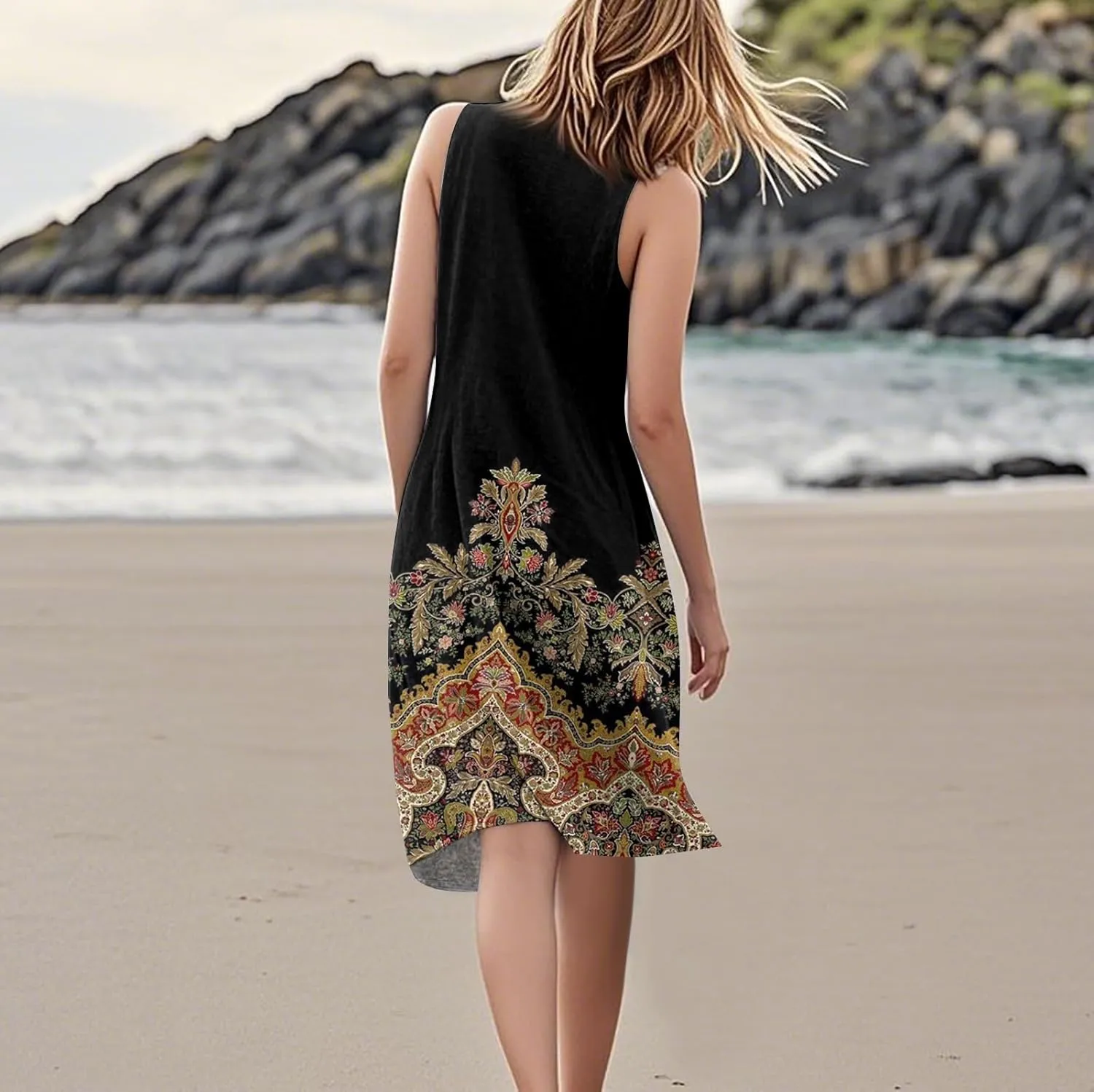 Plus Size Cotton Linen Midi Summer Dresses for Curvy Women 2025 Sleeveless Vacation Beach Sundresses with Pockets
