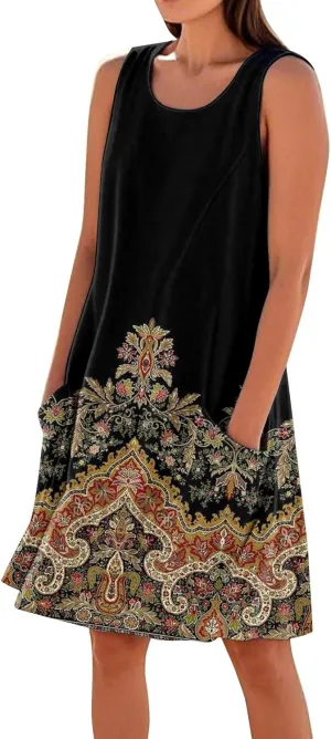 Plus Size Cotton Linen Midi Summer Dresses for Curvy Women 2025 Sleeveless Vacation Beach Sundresses with Pockets