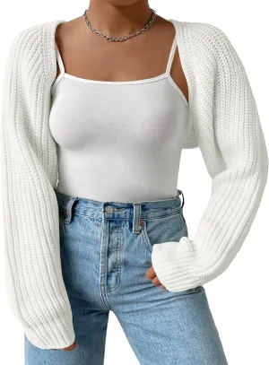 Plus Size Women's Long Sleeve Open Front Crop Cardigan Drop Shoulder Shrug Oversized Ribbed Knit Bolero Sweater